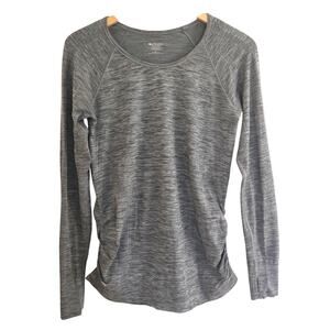 Athleta Heather Grey Speedlight Ruched Long Sleeve Top L Thumbholes